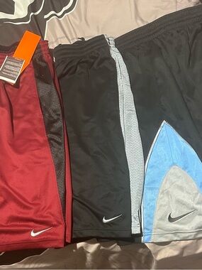 Nike Kids Athletic Shorts - Black, Red & Light Blue